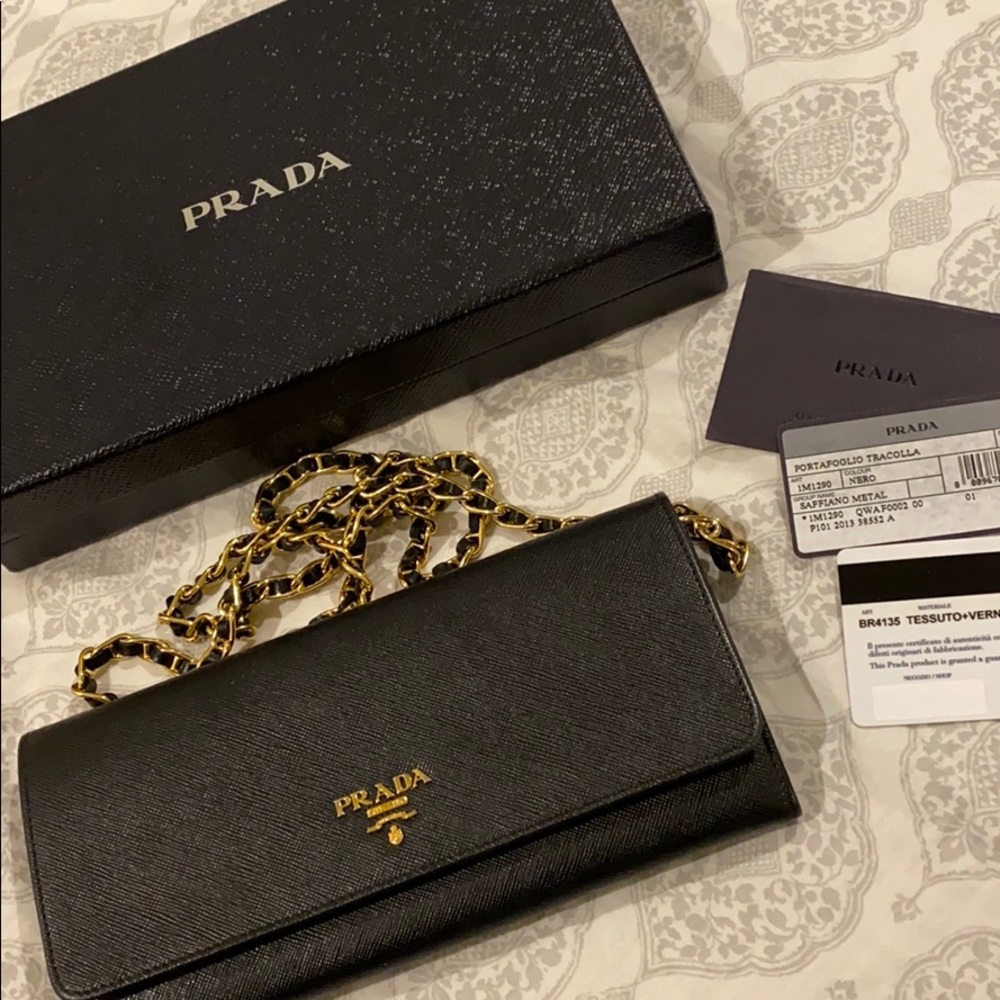Authentic black Prada wallet on chain / crossbody